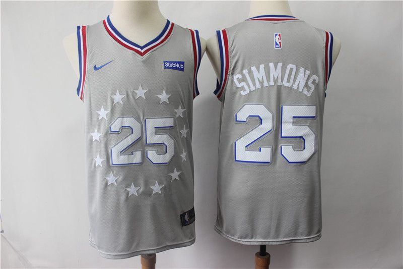 Men Philadelphia 76ers #25 Simmons Grey City Edition Nike NBA Jerseys
